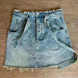 Free People East of Eden Distressed Mini Denim Jean Skirt Size 29 OB1239063